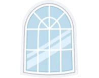 a window with a white frame on a green background.