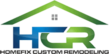 the logo for home fix custom remodeling.